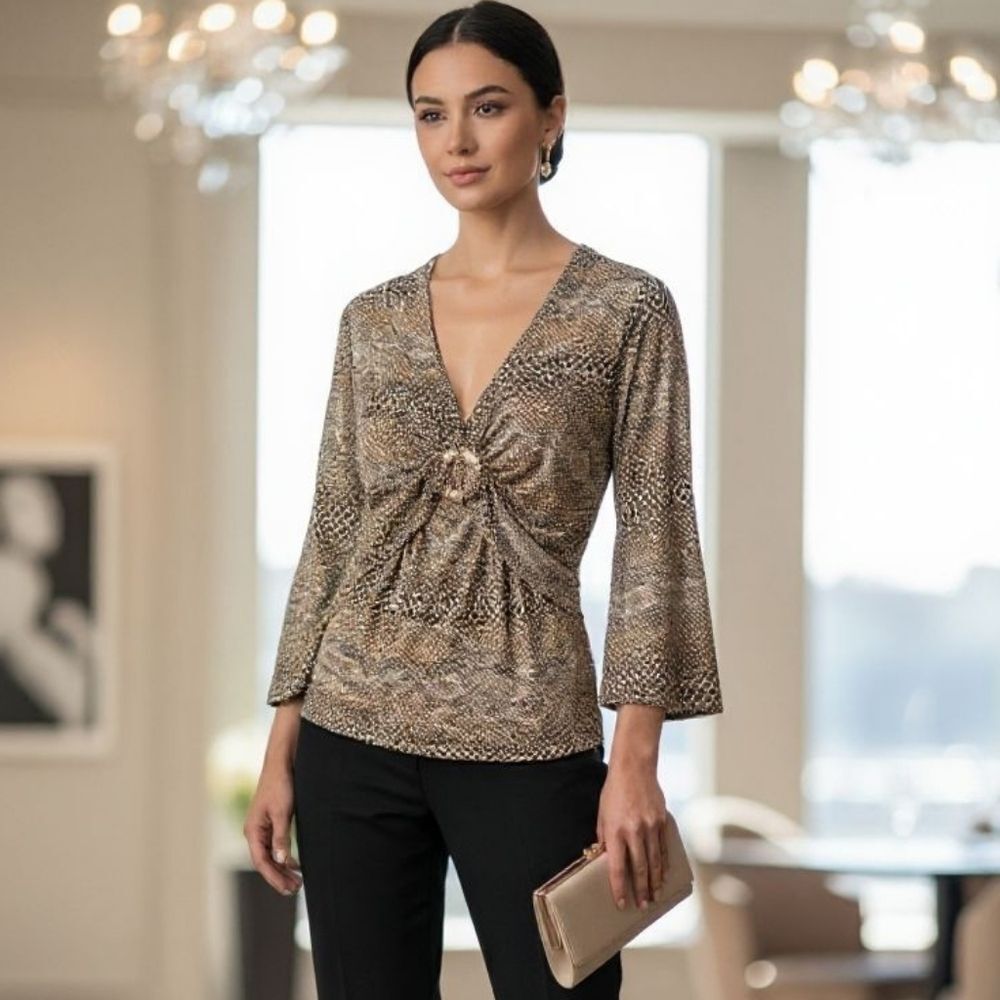 My Story Chic Animal Print V-Neck Blouse